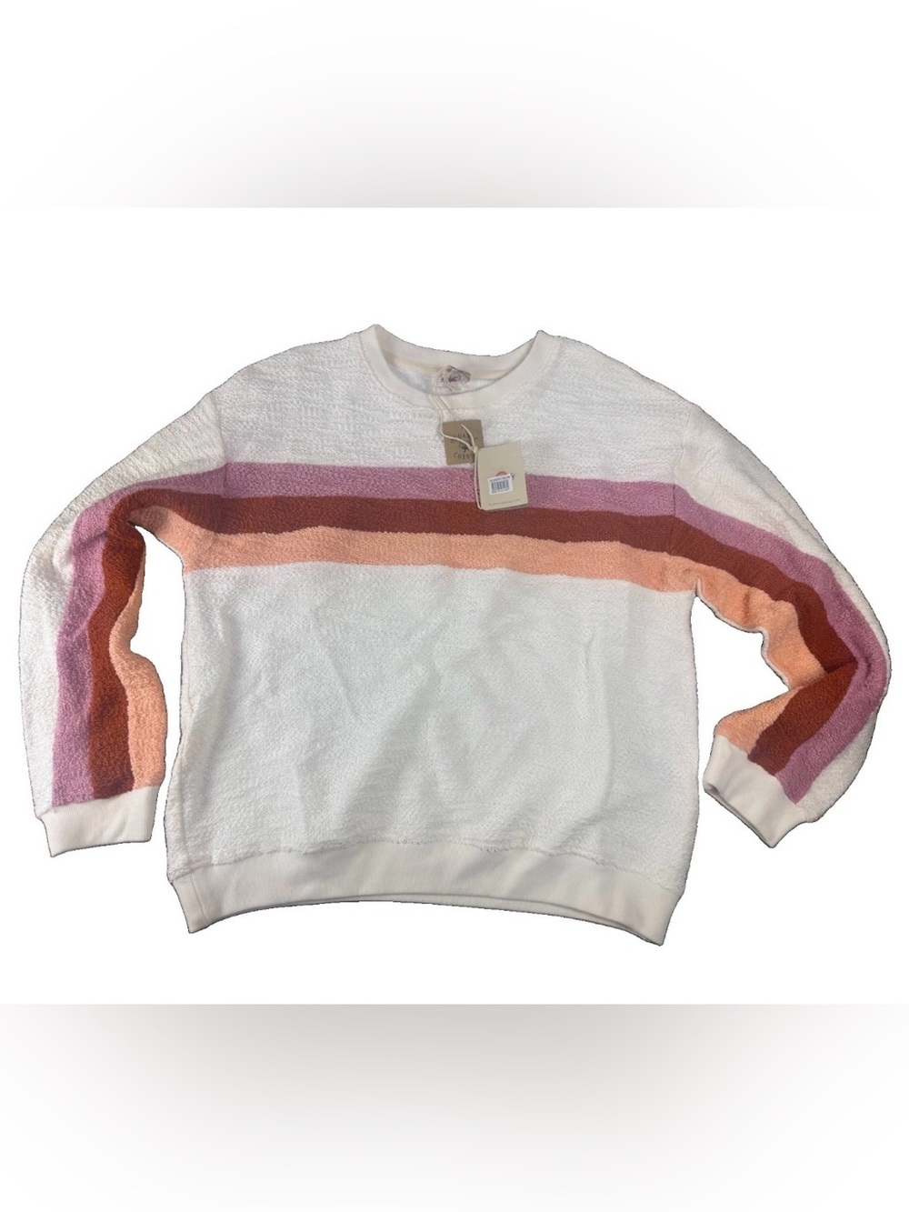 Faherty Vista Striped Pullover Sweatshirt Sweater Size M Peach Nectar $158 NWT
